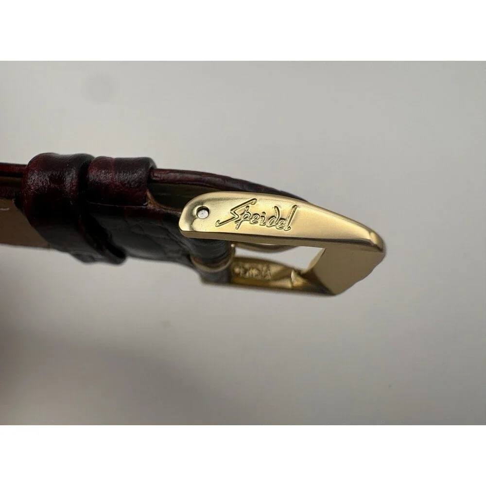NOS Vintage Speidel 20mm Brown Alligator Grain Leather Watch Band Strap Gold Ton